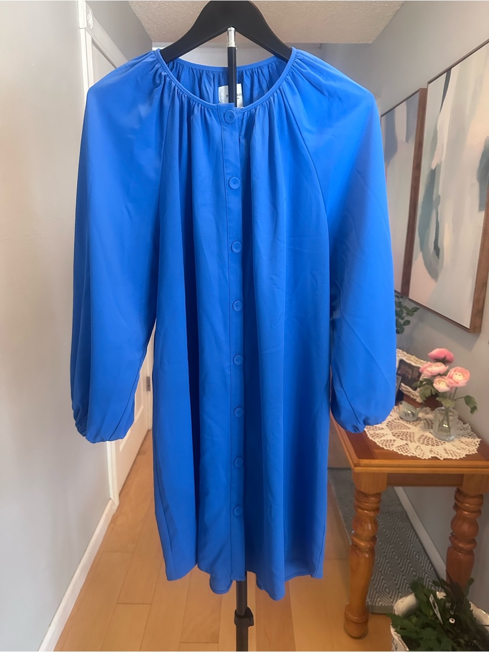 Pomander Place Cobalt Blue Button-Front Mini Dress